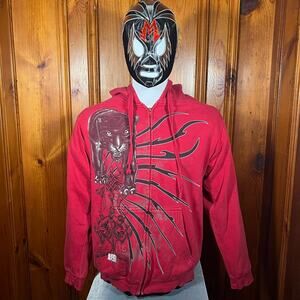 Animal Planet M Y2K Red Panther Graphic Hoodie Zip Up Streetwear 2000s